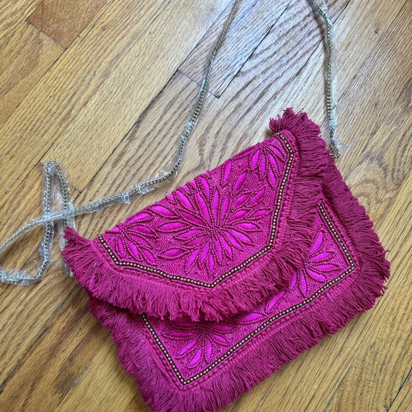 Pink Beaded Fringe Clutch - Picture 1 of 4